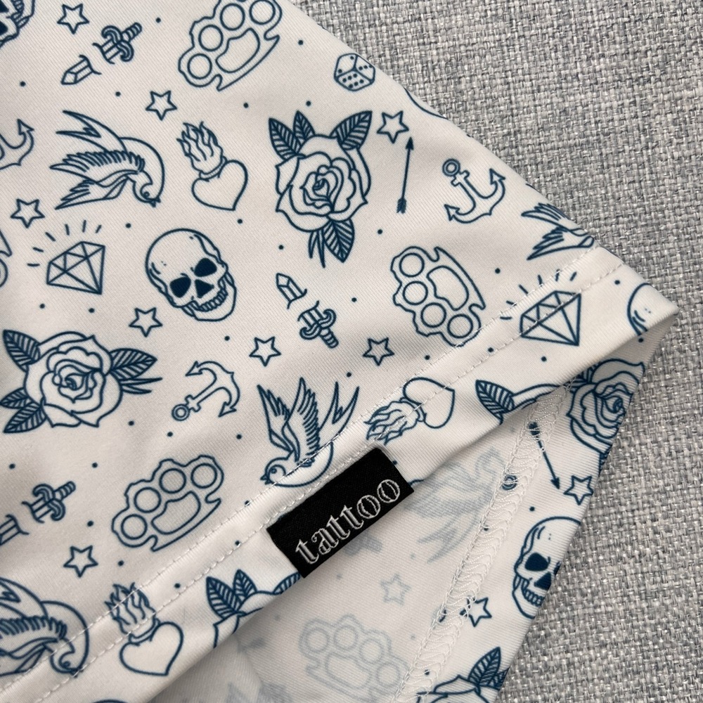 Tattoo Golf Flash Series Polo Shirt Skull Print Men XL White Golfcore Stretch - Picture 7 of 12
